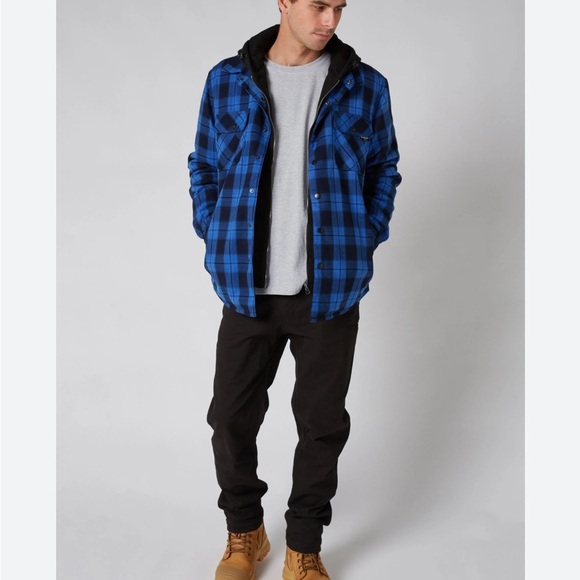 BOSTON TRADERS Men’s LG Blue Blk
Quilted Lining Snap Zip Jacket Coat Shacket EUC - Picture 1 of 16